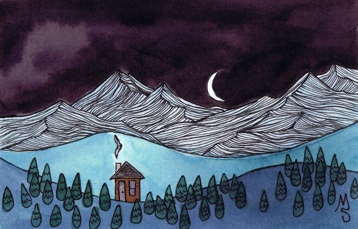 Night Cabin Greeting Card