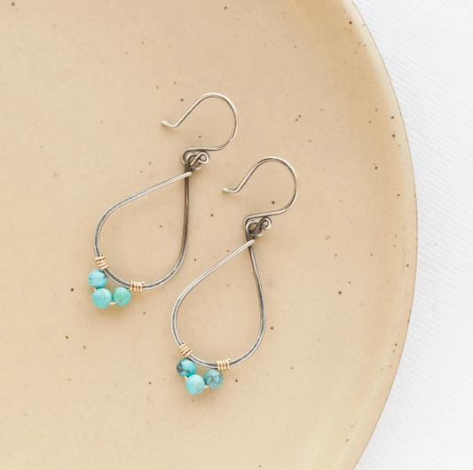 Turquoise Wrapped Teardrop Hoop Earrings