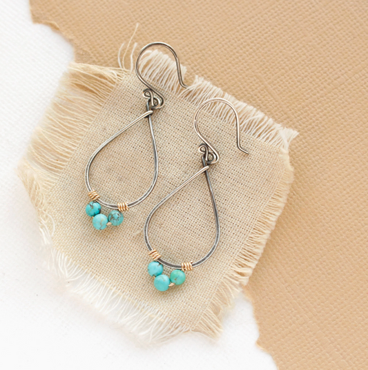 Turquoise Wrapped Teardrop Hoop Earrings