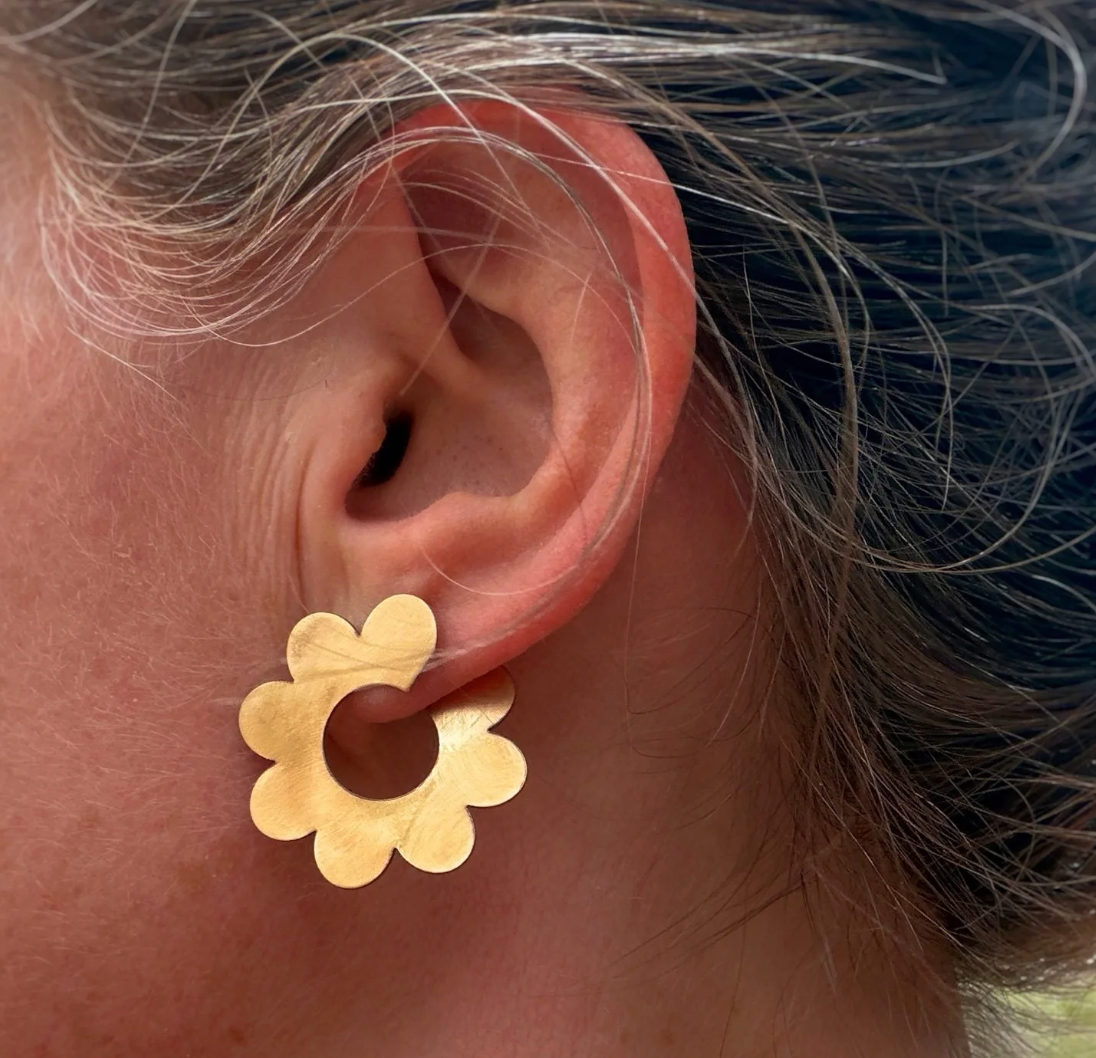 Brass Daisy Hoop Earrings