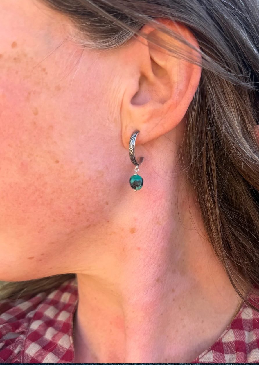 Sterling Silver & Turquoise Hoop Earrings
