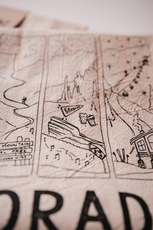 Colorado detailed tea towel screen printed by hand.