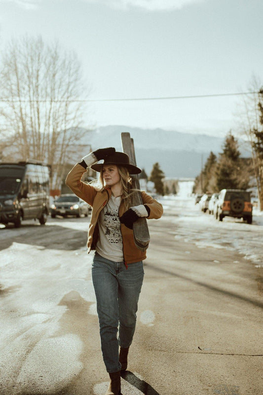 Colorado Camping graphic tee on model