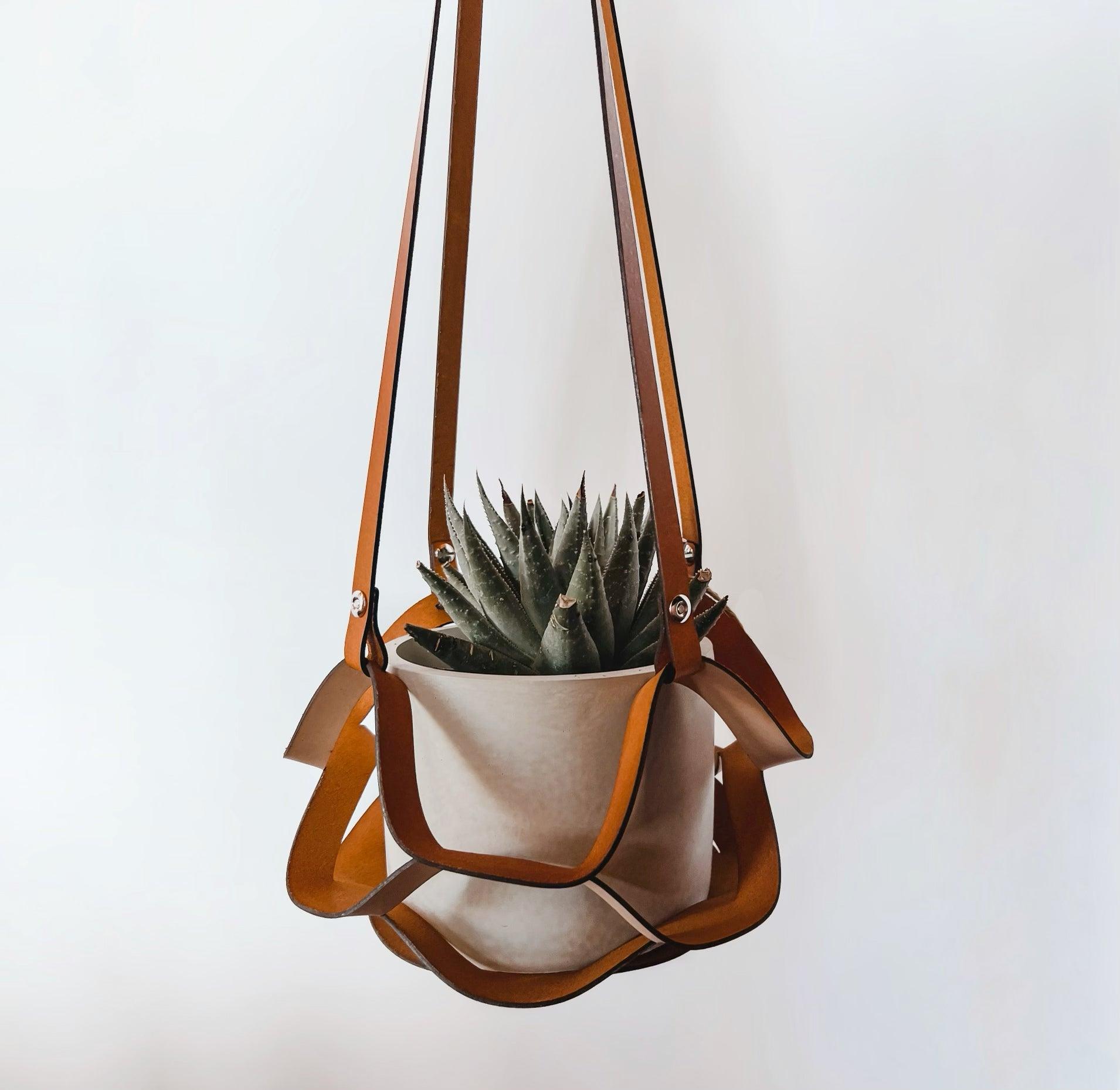 Handmade Leather and Chain Plant Pot Holder Hanger -  Israel