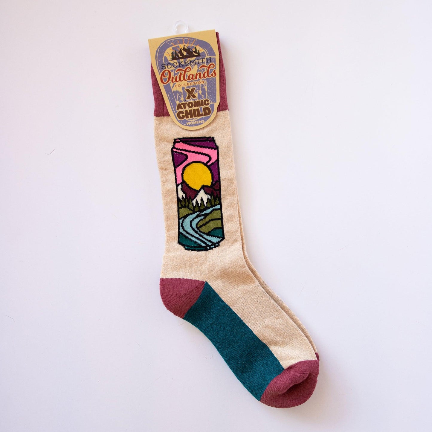 Womens mountain socks, multi-color with mountain scenes