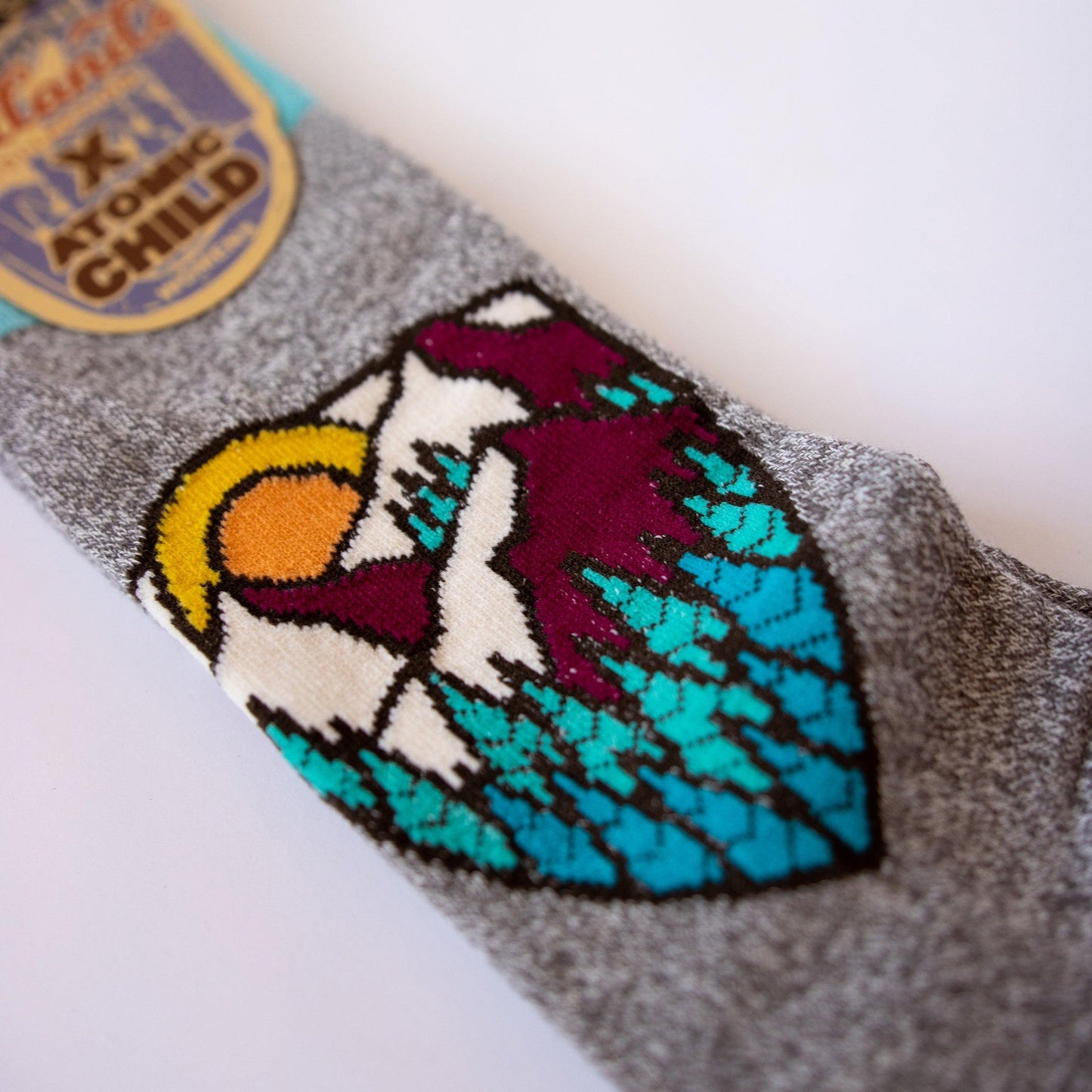 Womens mountain socks, multi-color with mountain scenes