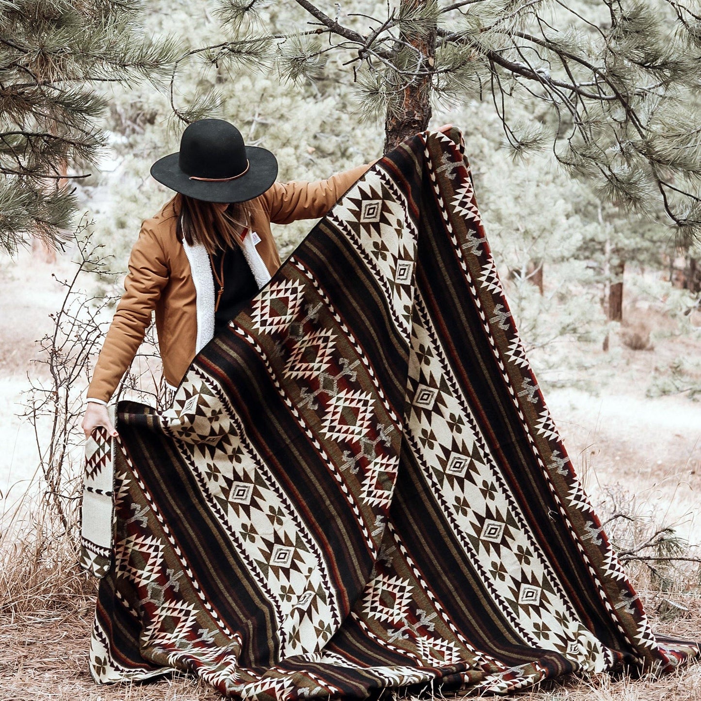 Alpaca Blanket. Cactus green. Western style.