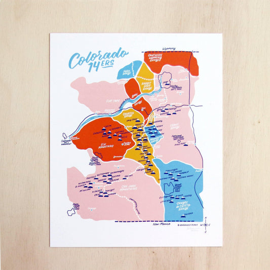 Colorado 14ers map wall art