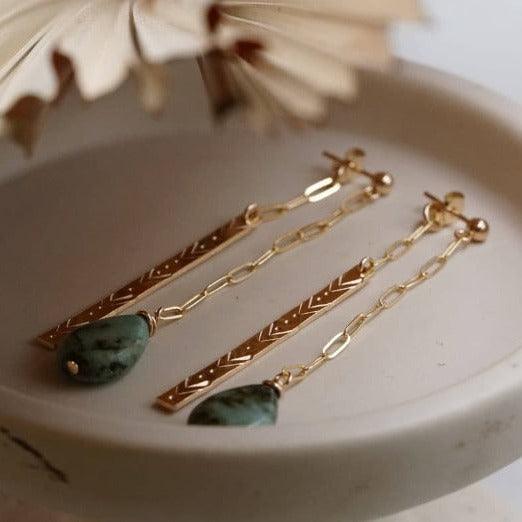 Gold dangle earring with dangle backing earjacket