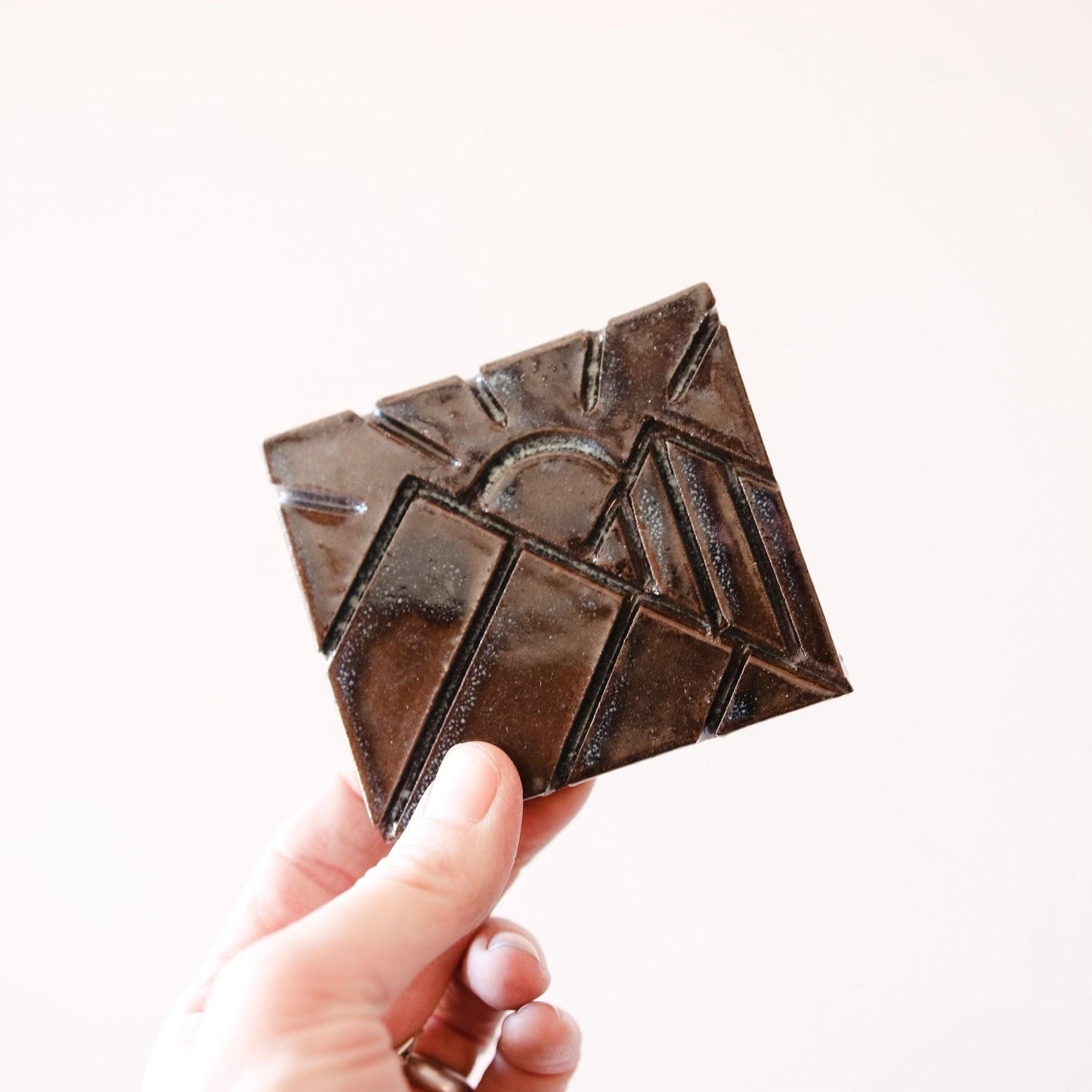 black ceramic soap dish with mountain details