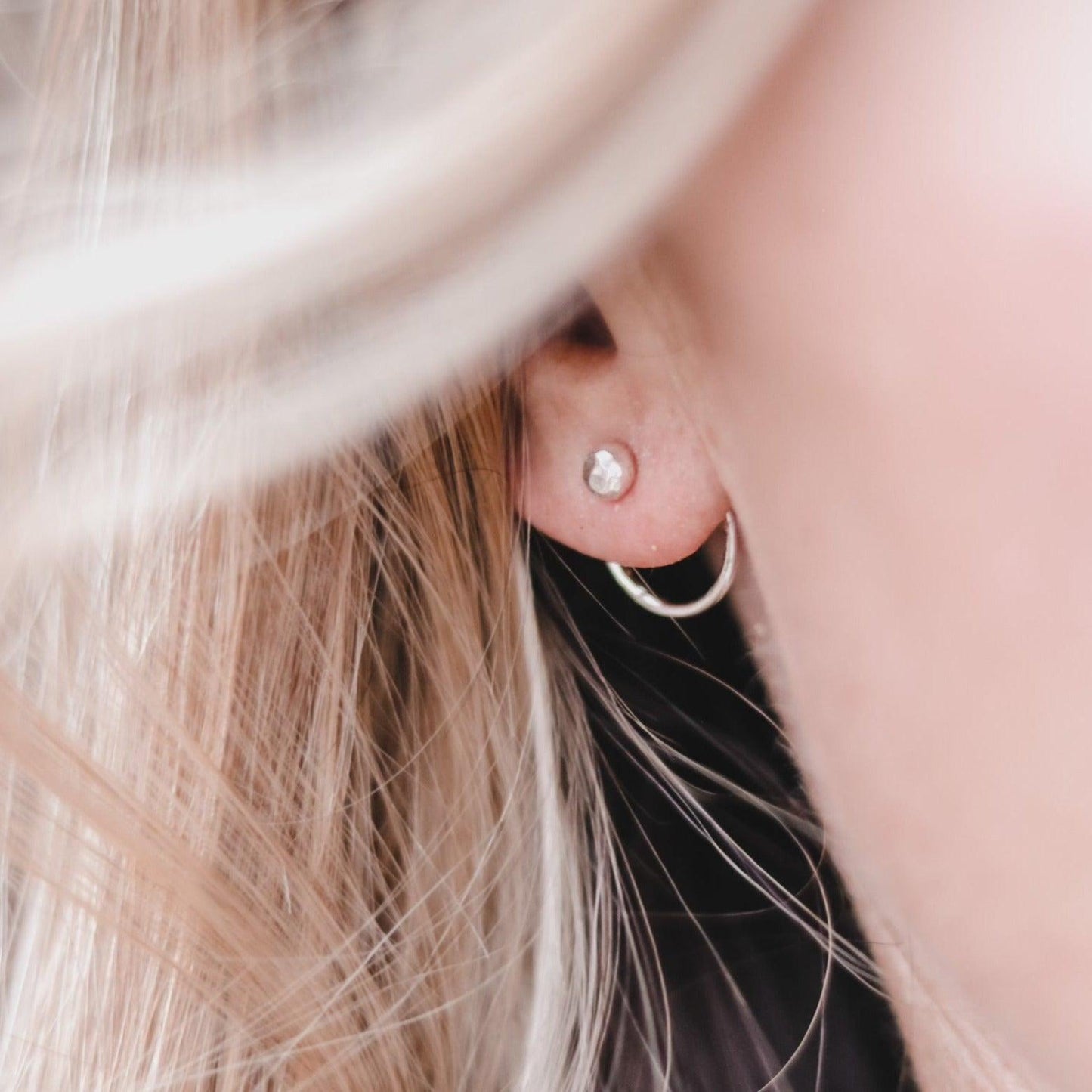 ball stud earring with open circle ear jacket