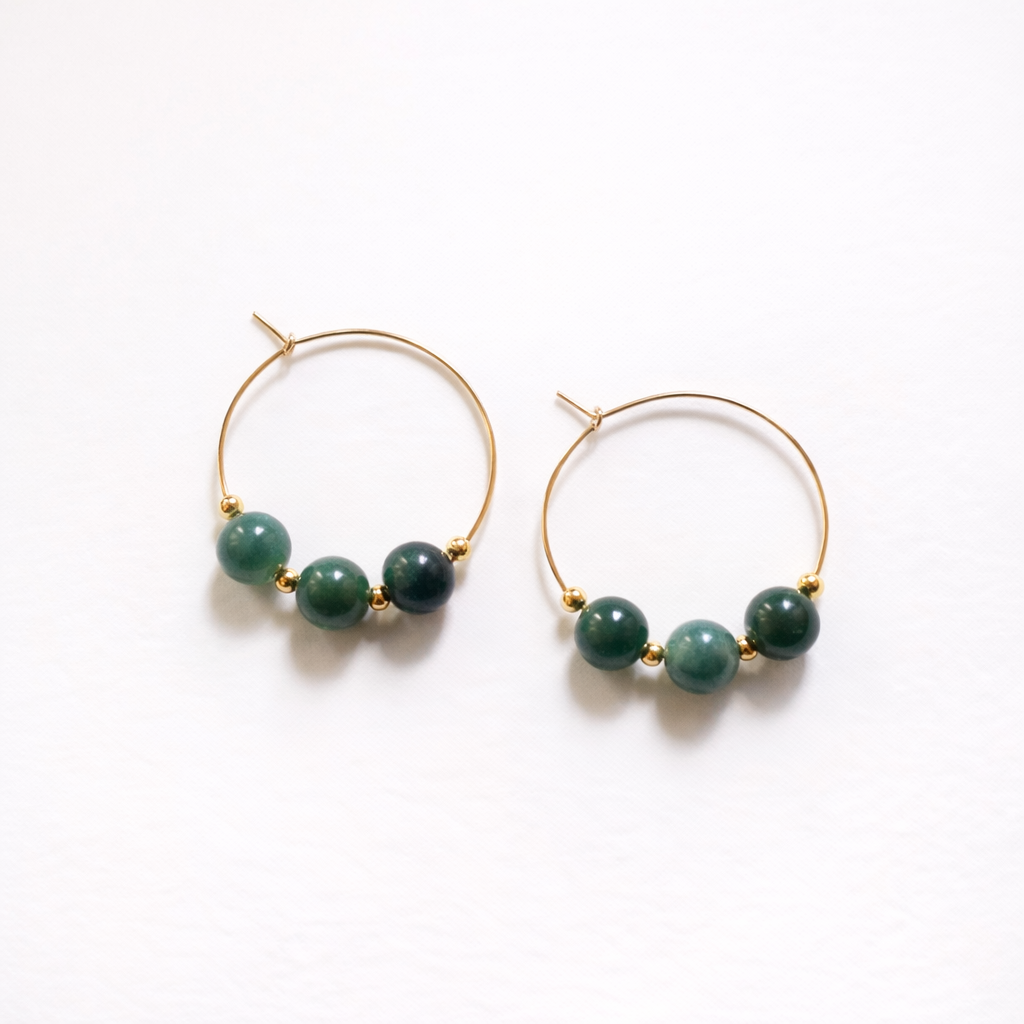 Gold Filled and Agate Hoop Earrings