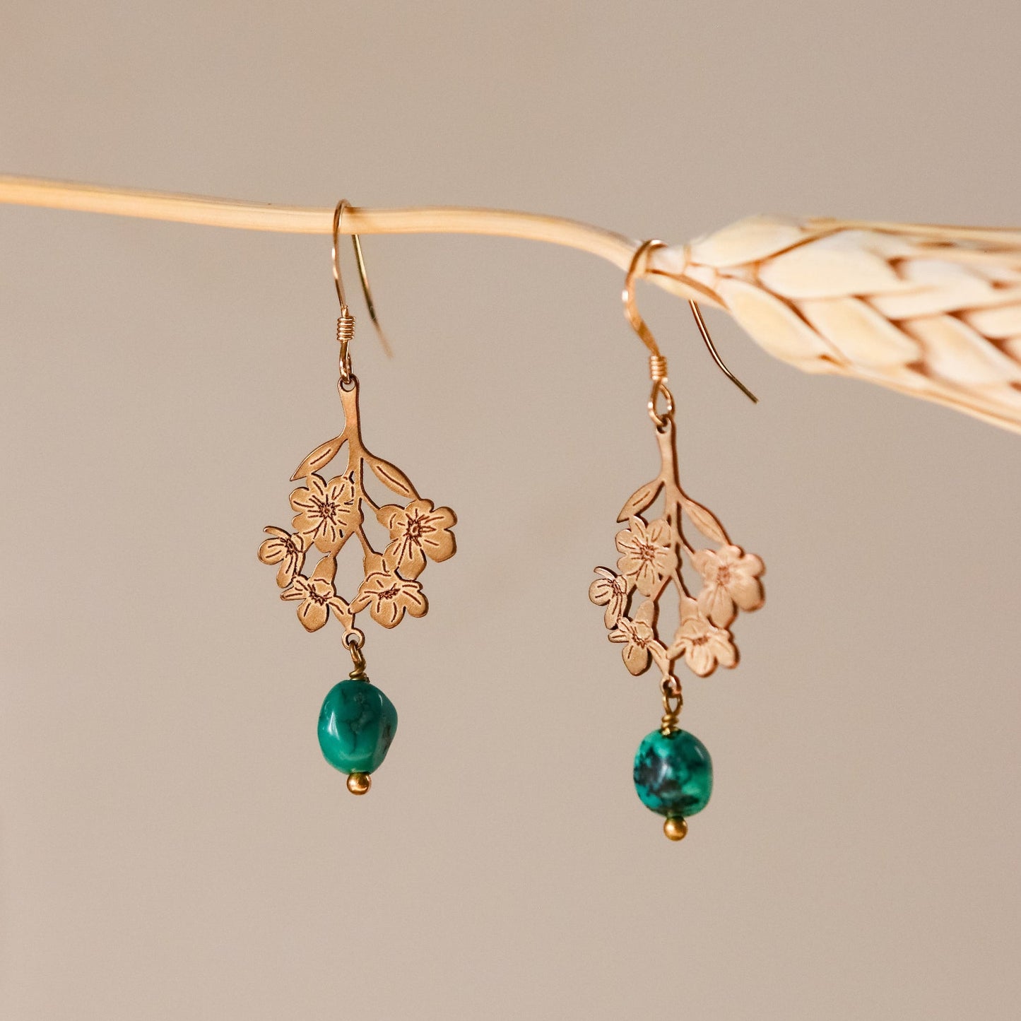 Wildflower and Turquoise Dangle Earrings
