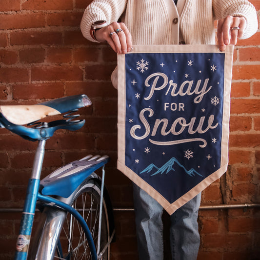 Embroidered Pray For Snow Canvas Banner