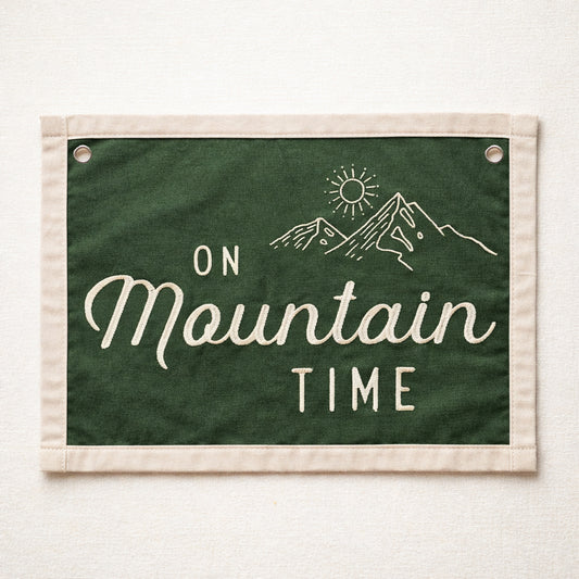 On Mountain Time Canvas Banner