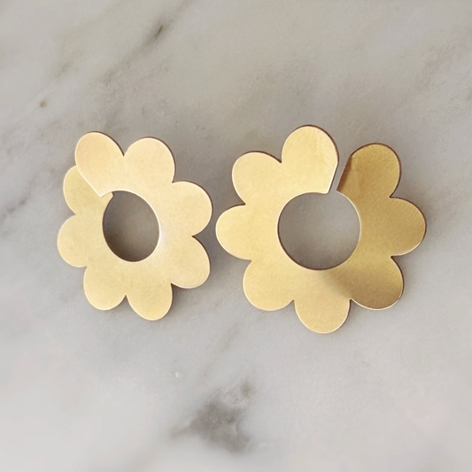 Brass Daisy Hoop Earrings