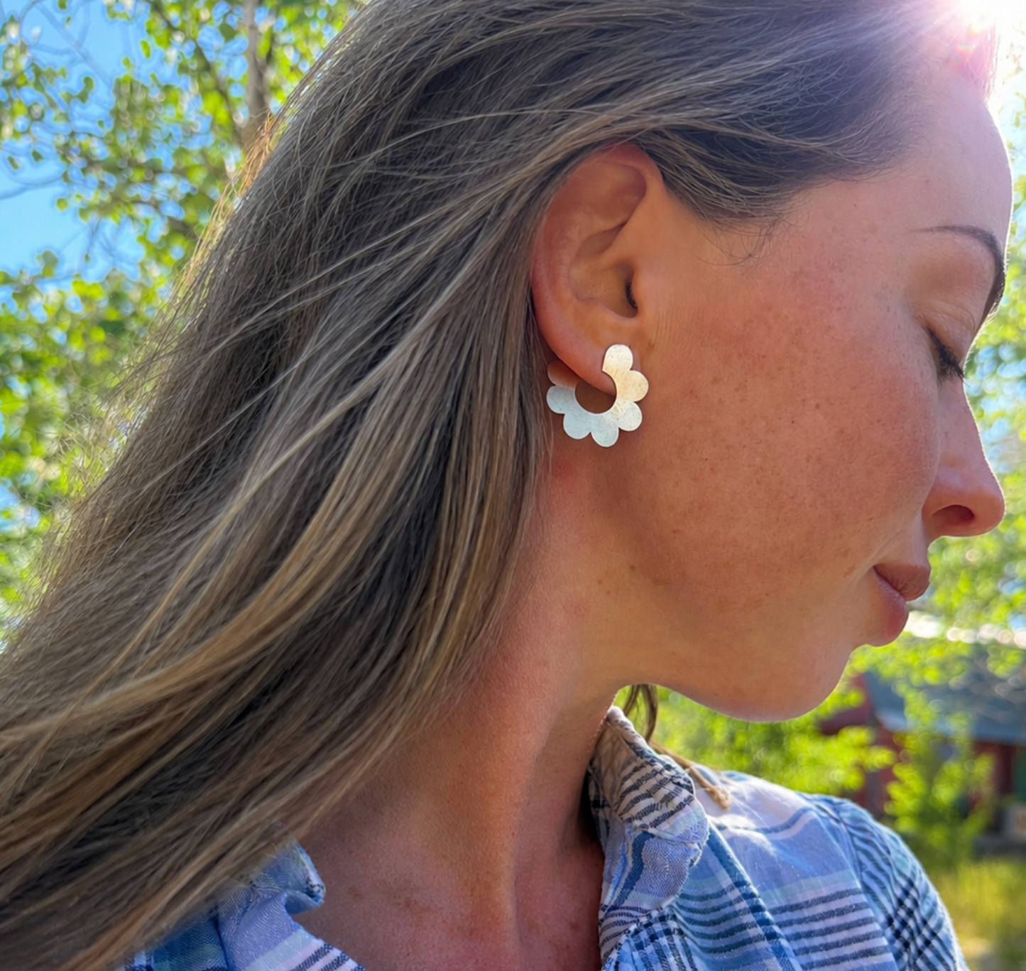 Brass Daisy Hoop Earrings