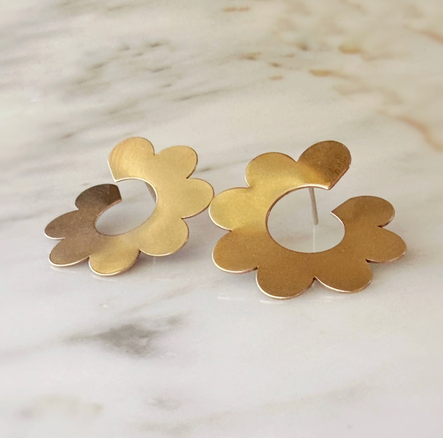 Brass Daisy Hoop Earrings