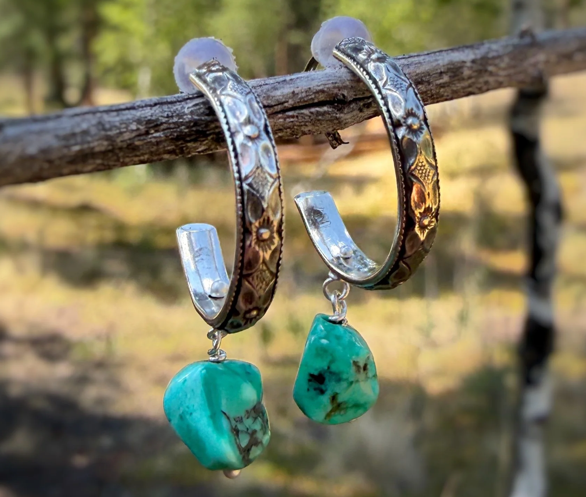 Sterling Silver & Turquoise Hoop Earrings