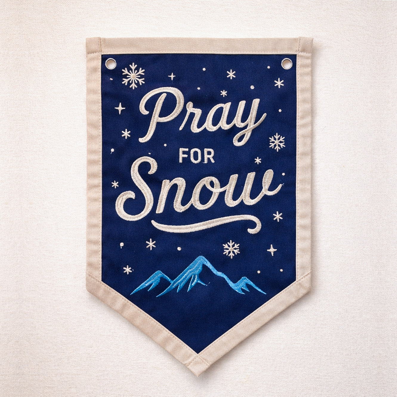 Embroidered Pray For Snow Canvas Banner