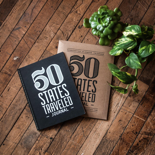 black 50 states travel adventure journal with cardboard sleeve