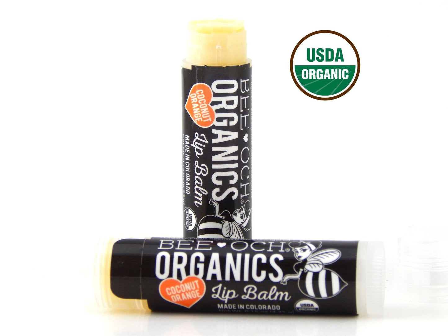 all-natural organic Lip balm package with peppermint and orange scent