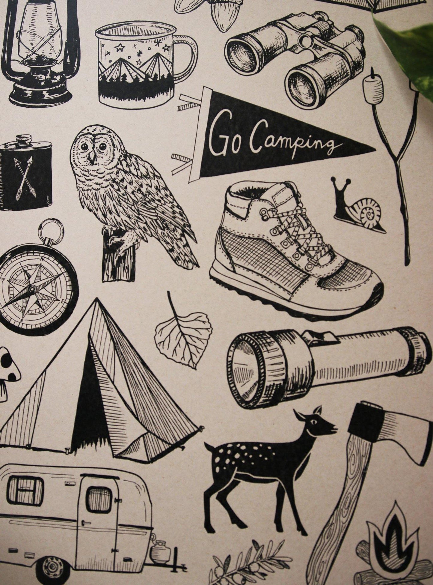 Go camping wall art drawing detail