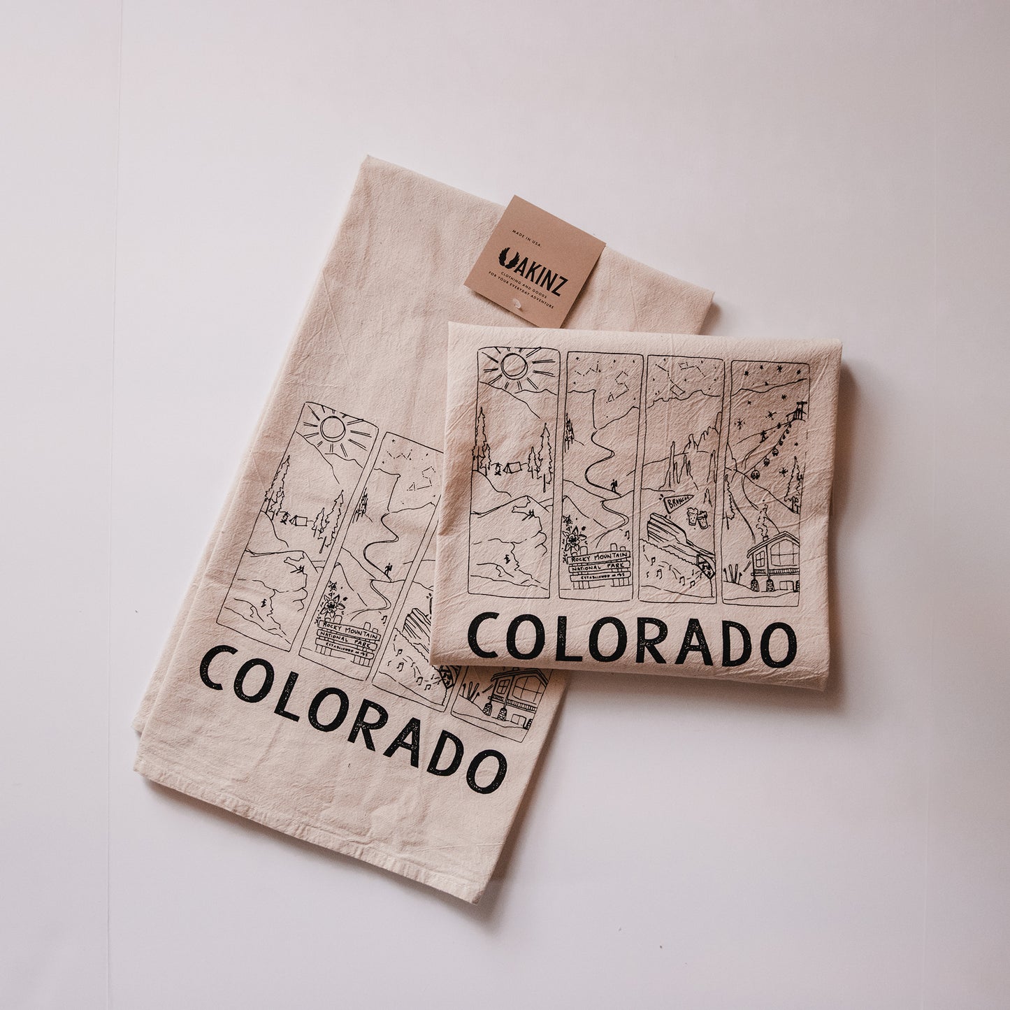 Colorado detailed tea towel screen printed by hand.