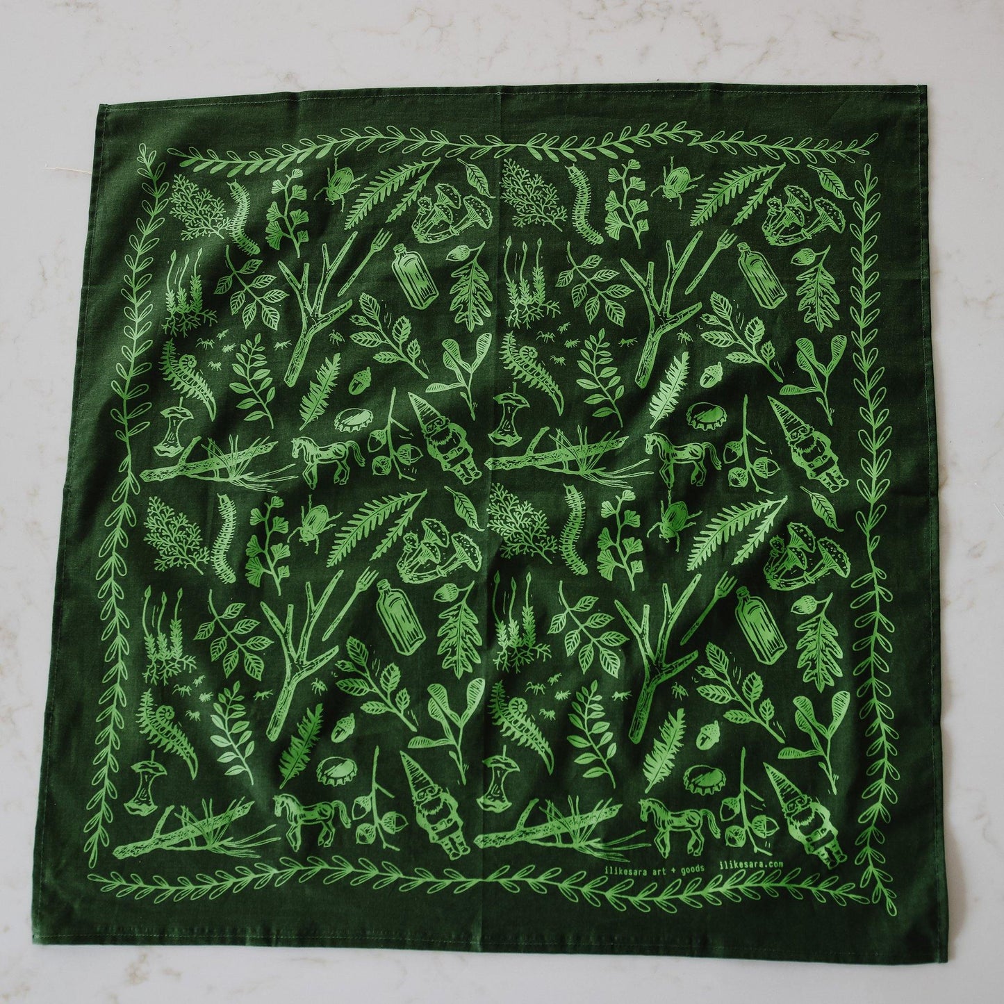 green woodland bandana with lime print