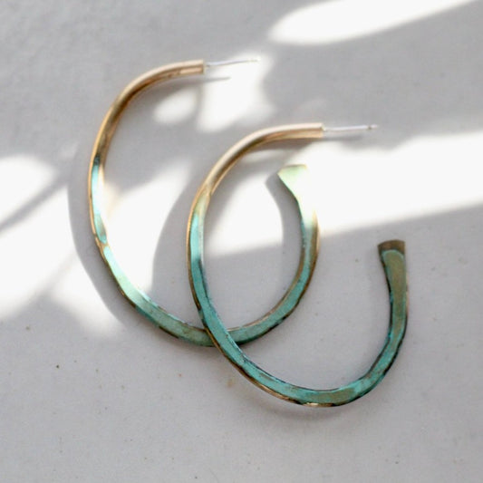 Brass Oval Hoops with oxidized green detail