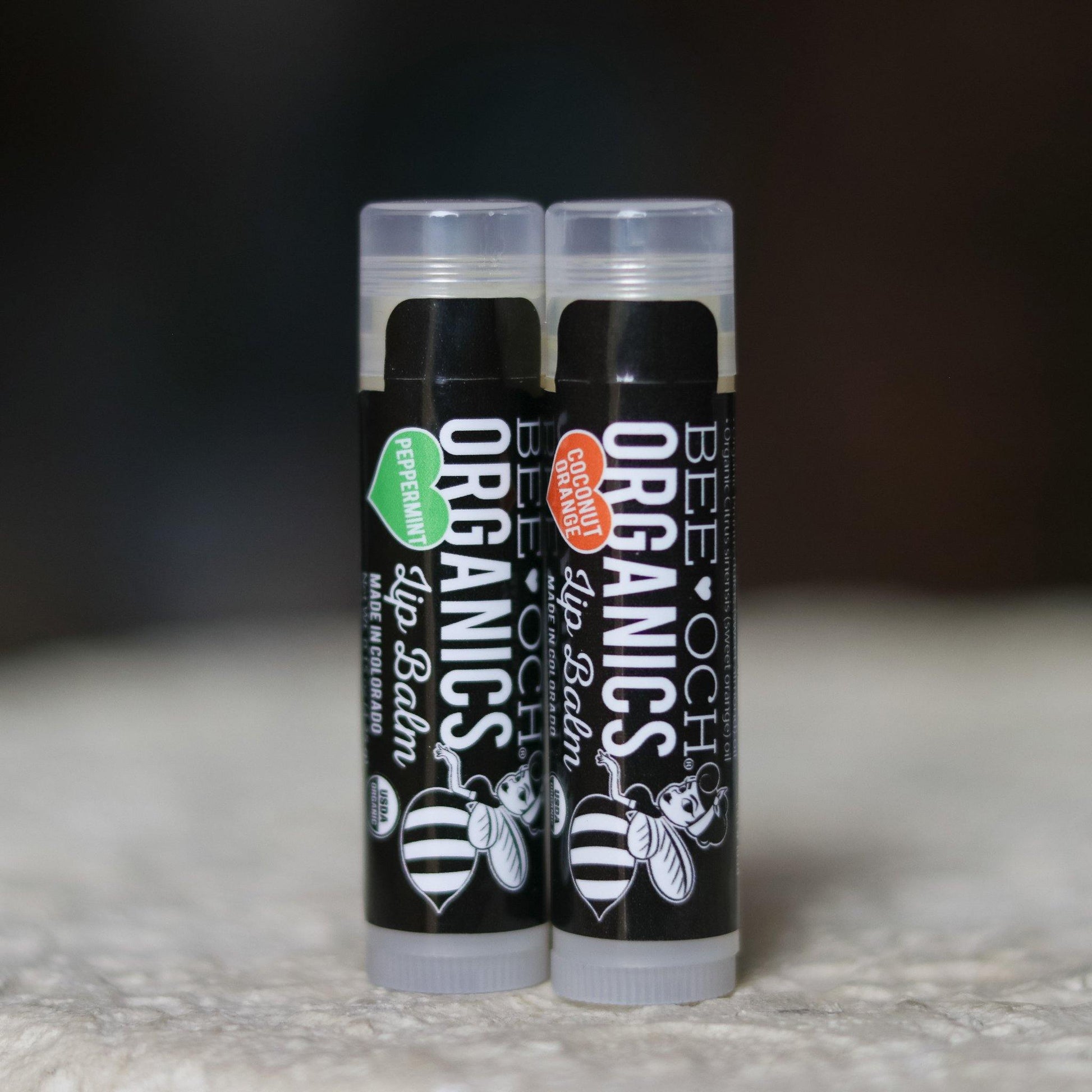 all-natural organic Lip balm package with peppermint and orange scent