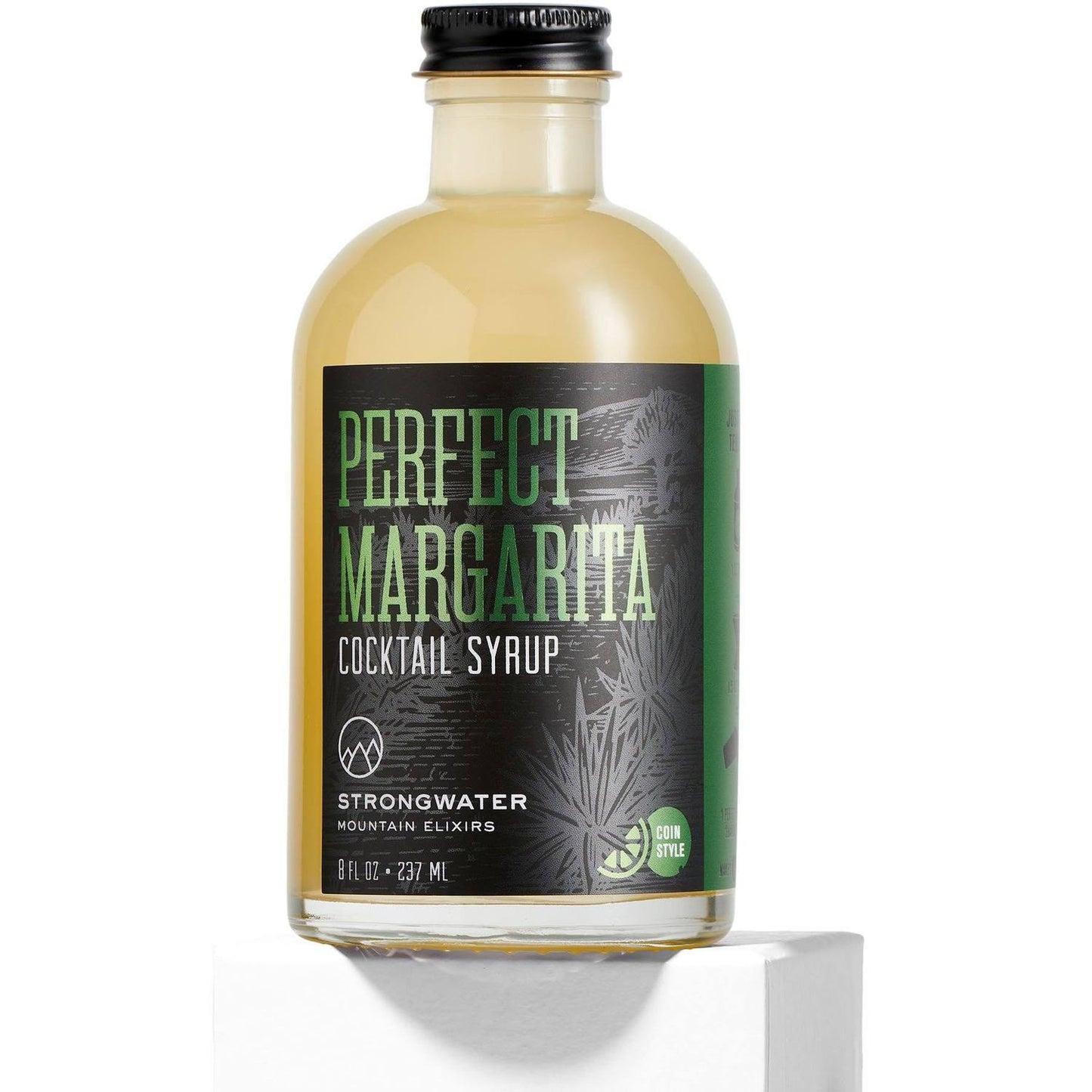 Coin-style Margarita Cocktail syrup mix in glass bottle