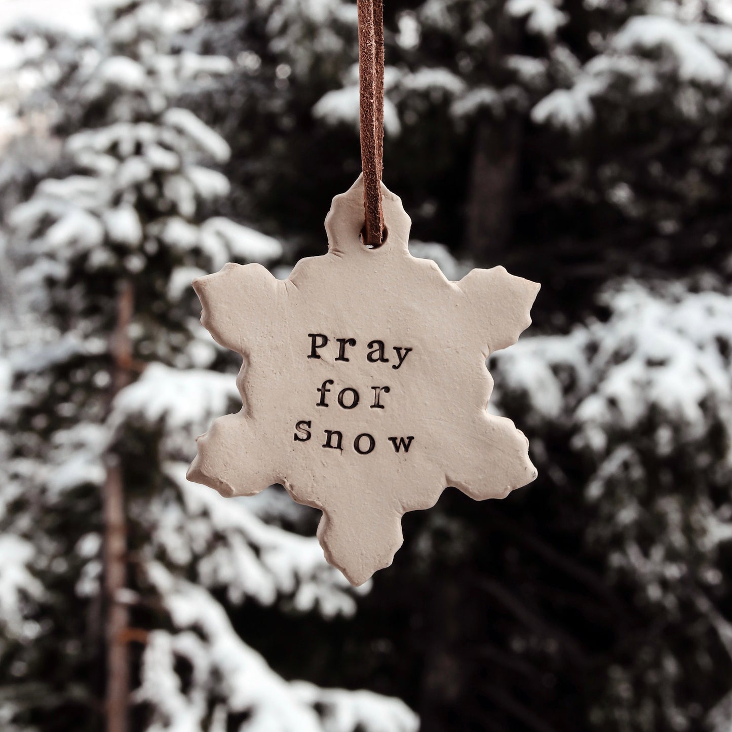 Pray for Snow creamic snowflake ornament