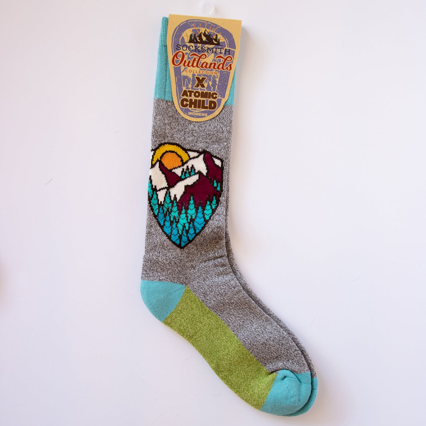 Womens mountain socks, multi-color with mountain scenes
