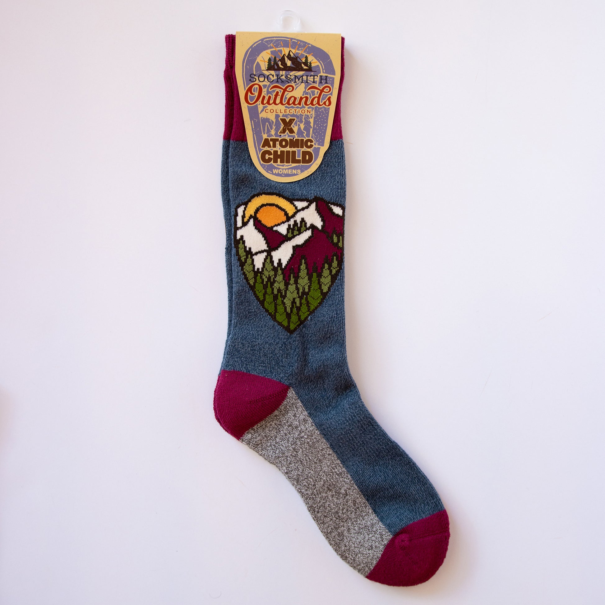 Womens mountain socks, multi-color with mountain scenes
