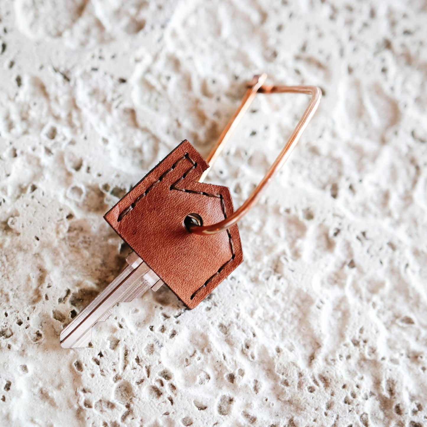 bronze key clip with leather house key topper